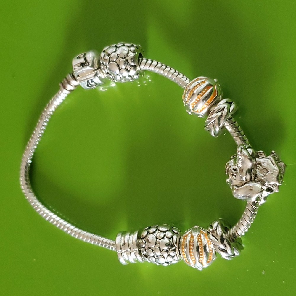 Sandol College silver tone dog charm bracelet